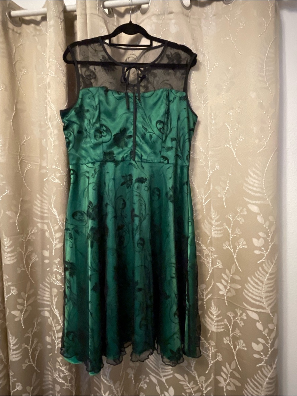 Lindy Bop Emerald Green Dress with Black Mesh Yoke